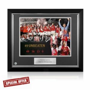 Dennis Bergkamp Signed Arsenal Football Photo: 49 Unbeaten. Deluxe Frame