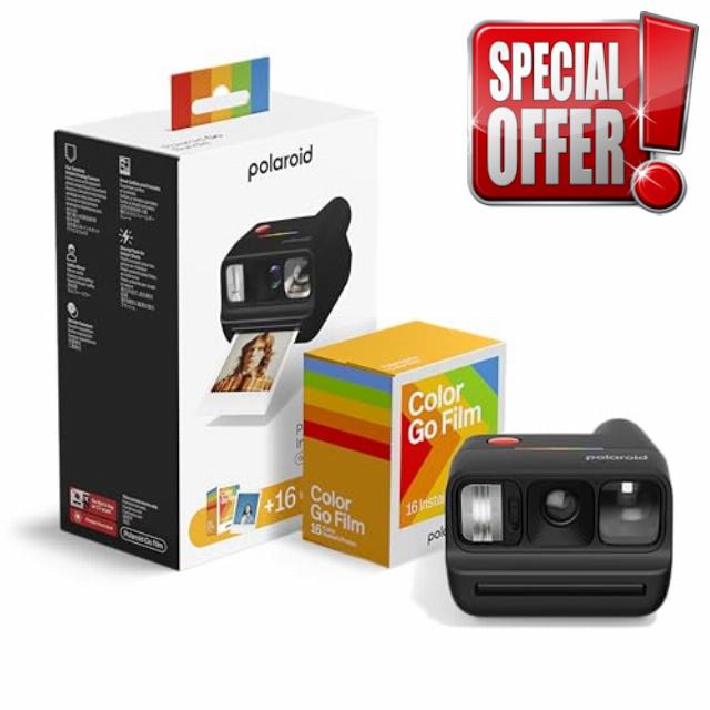 Polaroid - Bundle Instant Camera Go Gen 3 Black + Go Color Film (16 Photos)