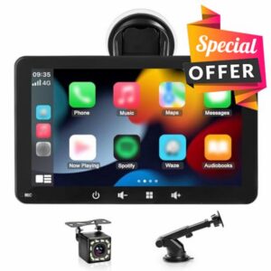 7 Inch Wireless Carplay and Android Auto Car Play Screen with Camera | Portable Car Tablet for Voice Control