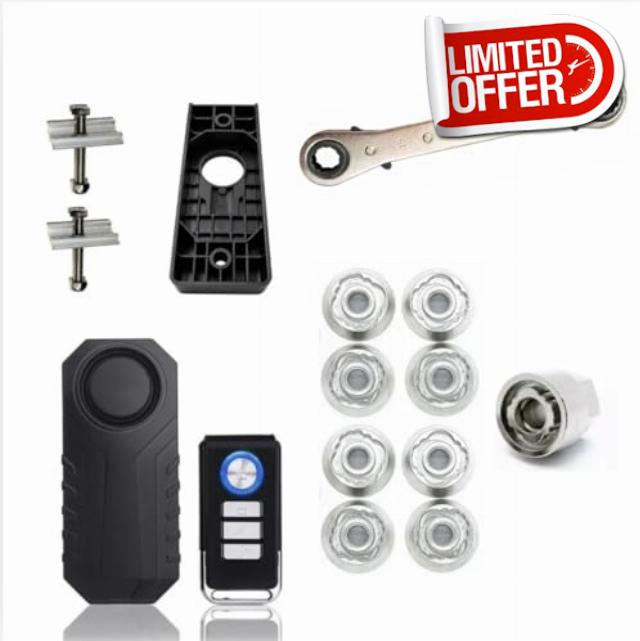 The Complete Designed to Fit Tentbox - Roof Tent Security Kit - 8x M8 HIGH Security Nuts + 113db Motion Sensing Roof Tent Security Alarm Deterrent+Alarm Holder + Ratchet Spanner Easy Installatio