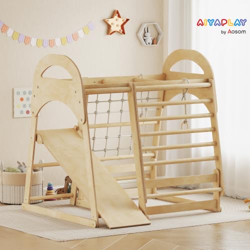 6 in 1 Wooden Indoor Climber Playset with Slide