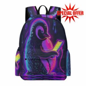 Children Funny Penguin Fashion Backpack Boys Girls for 8-13 Year Olds Everyday Durable Animal Print School Bag for Spring Outing Autumn Trip Birthday Gift
