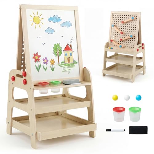 Wooden Art Easel with Magnetic Whiteboard | Marble Run Game