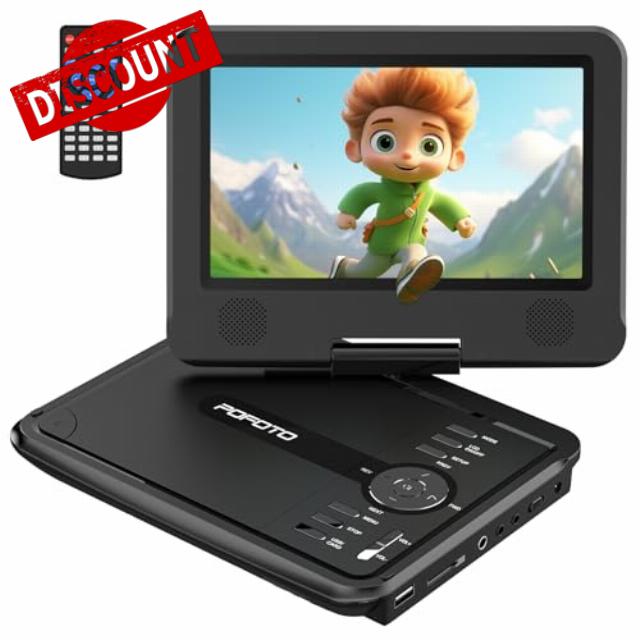 POFOTO 9.5" Portable DVD Player for Kids and Car Travel with 7.5" Rotatable HD Screen