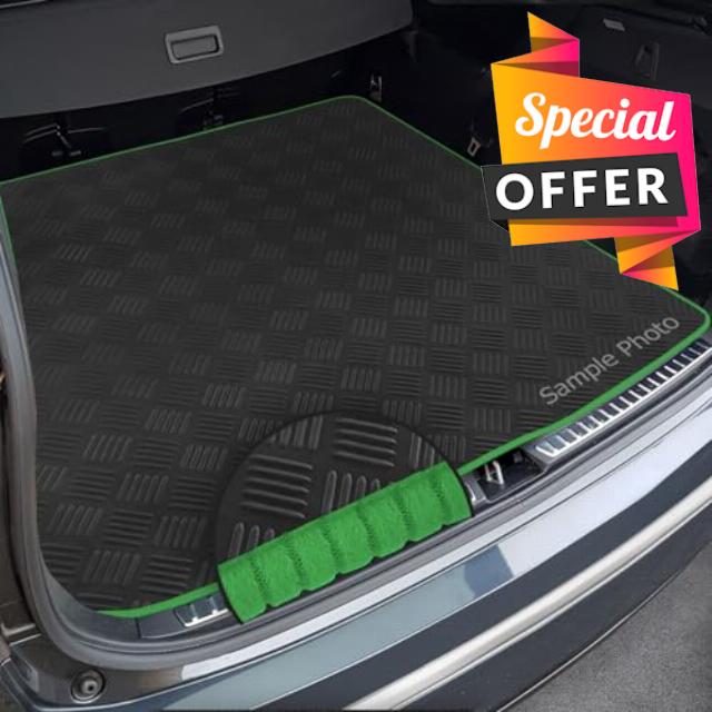 To fit Land Rover Discovery Sport (2014-2020) Custom Checker Rubber Boot Mat + Green Ribbed Ribbed Trim [CHECK-103410B]