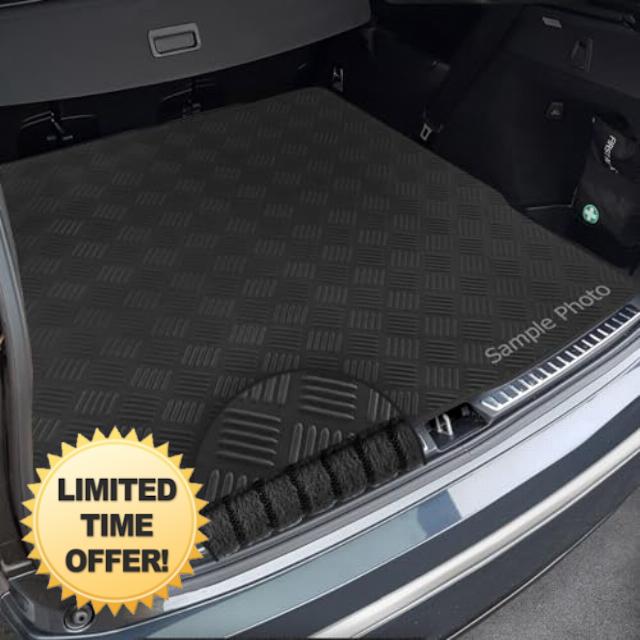 To fit Land Rover Discovery Sport (2014-2020) Custom Checker Rubber Boot Mat + Black Ribbed Ribbed Trim [CHECK-103410B]