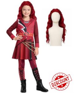 Red Wonderland Costume with Wig Girls Princess Dress for Kids 5-12 Years | 2026 Wonderland Movie Red Costume 3D Print Halloween Party Cosplay Dress Up Outfit for Kids