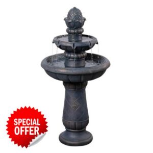 Teamson Home Two-Tier Outdoor Birdbath Fountain with Shallow Basin