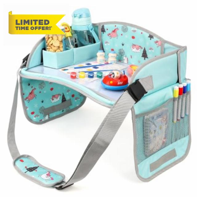Kids Travel Tray Large Car Seat Tray Foldable for Girls Boys