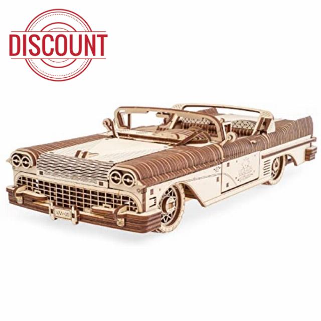 UGEARS Dream Cabriolet VM-05 3D Puzzle - 1950s Convertible Wooden Model Kits for Adults to Build - Self-Propelled Vintage Model Car Kit with Working V8 Engine - 3D Wooden Puzzles for Adults - 739 Pcs