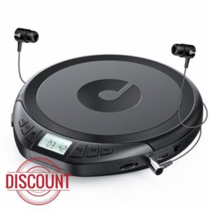 Gueray CD Player Portable with LCD Display & Earphones Black                                                          Portable CD Players for Car with Anti-Skip Shockproof Support PROG Memory Function Repeat Playback Sound Effe