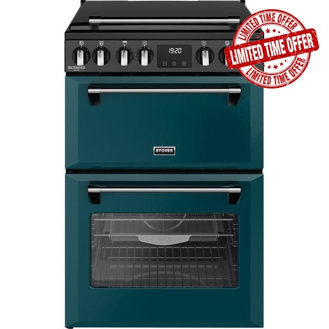Stoves 60cm wide Double Oven Richmond DX MRA 60Ei RTY Mini Range Electric Cooker with Induction Hob - Deep Marine - A/A Rated           [Energy Class A]