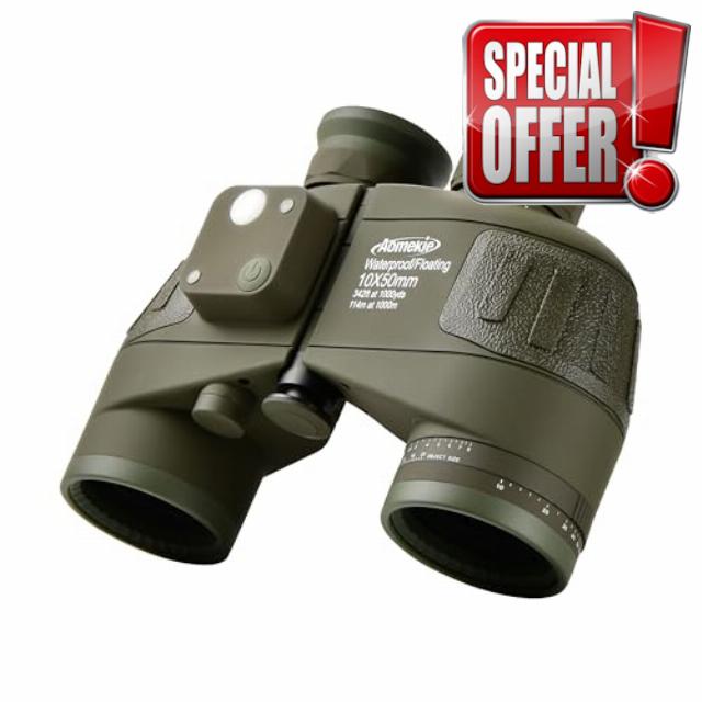 Aomekie 10X50 Adults Binoculars High Power BAK4 Prism FMC Lens with Illuminated Rangefinder Compass for Outdoor Boating Hunting Camping Bird Watching Waterproof
