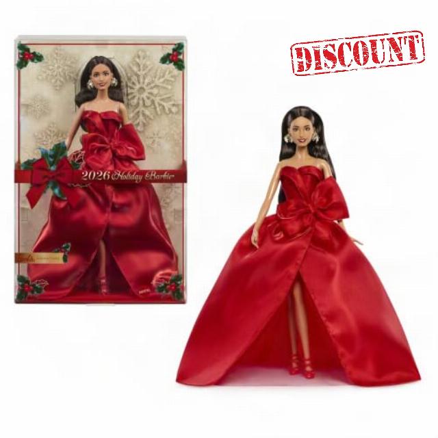 ​Barbie Signature 2026 Holiday Doll | Brown Hair Fashion Doll Wearing Red Gown with Bow