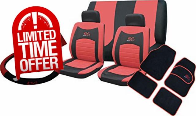 Xtremeauto® Universal RS Car Front and Rear Seat Cover and Floor Mat Set (Red)