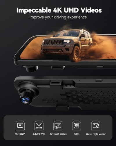 Night Vision | 2160P Full HD Smart Rearview Mirror for Cars & Vans