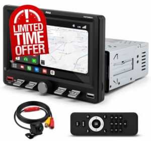 Pyle Single DIN Apple CarPlay Car Stereo                                                          7 Inch Touchscreen with Wireless Android Auto