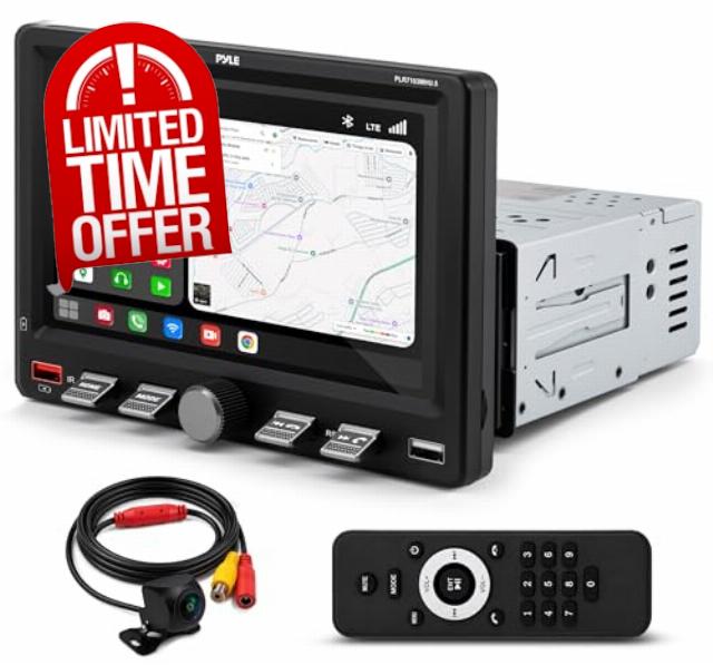 Pyle Single DIN Apple CarPlay Car Stereo                                                          7 Inch Touchscreen with Wireless Android Auto