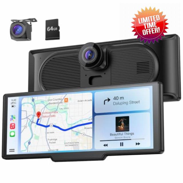9.26" Wireless Portable Car Play Screen with 4K Front & HD Rear Dual Dash Cam for Apple CarPlay Android Auto Car Tablet Pro Max with OTA Updates