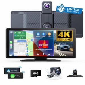 10.26" Wireless Carplay Screen 360 Rotation 4K Dash Cam Carplay & Android Auto Car Stereo Car Audio Receivers with 1080p Backup Camera GPS Navigation/Mirror Link/Voice Control/Siri