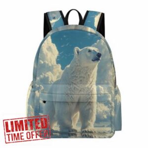 Students Polar Bear Design Backpack Boys Girls Primary School Years 3-6 Modern Durable Animal Print School Bag for Classroom Travel Outdoor Gift