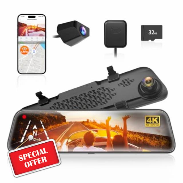 WOLFBOX G840S 12" 4K Mirror Dash Cam with 5.8GHz WiFi