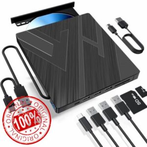 External CD DVD Drive USB 3.0 Type-C Slim Portable Player CD DVD RW Burner Writer Reader with SD/TF Slot & 4 USB Ports