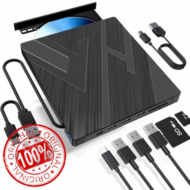 External CD DVD Drive USB 3.0 Type-C Slim Portable Player CD DVD RW Burner Writer Reader with SD/TF Slot & 4 USB Ports
