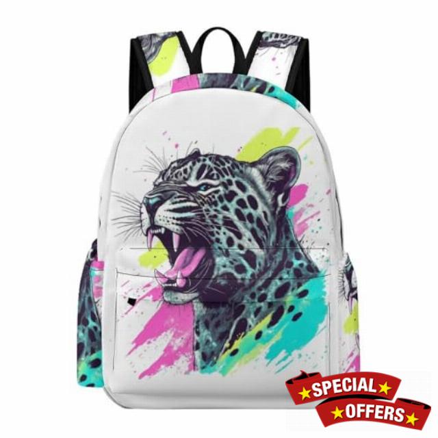Children Cheetah Pattern Rucksack for Boys Girls 9-15 Years Stylish Durable Leopard Animal School Bag for Outdoor Travel Holiday Gift