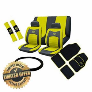 Xtremeauto® Universal RS Car Front and Rear Seat Cover and Floor Mat Set (Yellow)