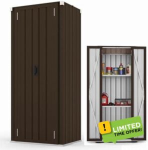 YODOLLA Tall Outdoor Storage Cabinet Metal Garden Cupboard with Shelves                                                          Borwn