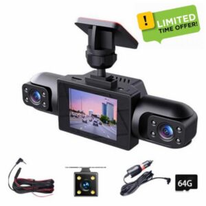 360° Full View Car Dashcam Front and Rear Camera System 4-Channel Full Coverage Dash Cam Rechargeable 1080P Dash Cam Wires App Control Dashs Cams with Adjustable Lenses and Night Vision(64g)