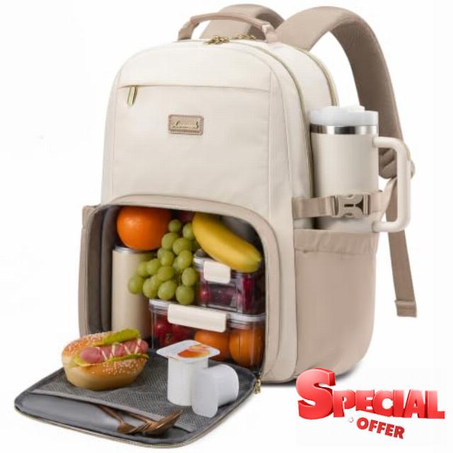 LOVEVOOK Lunch Backpack for Women with Lunch Compartment and Pouch Pocket for Large Capacity Cup
