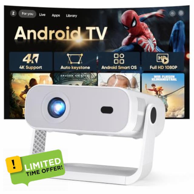 2026 New Smart Projector Built-in Apps Android 14 Native 1080P 4K Supported                                                          WiFi 6 Bluetooth 5.2