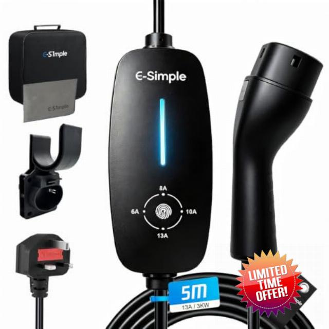 EV Charger 5M with 3 Pin UK Plug for Electric and Hybrid Vehicles | 6-13A Adjustable