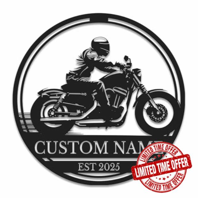 Personalized Motorcycle Metal Sign - Custom Biker Name Wall Art for Garage