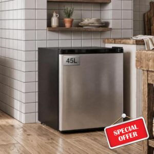 47L Small Fridge with Freezer Stainless Steel Mini Fridge                                                          45x47x50cm | Adjustable 5-Stage Thermostat | Reversible Door | 41DB Quiet Refrigerato