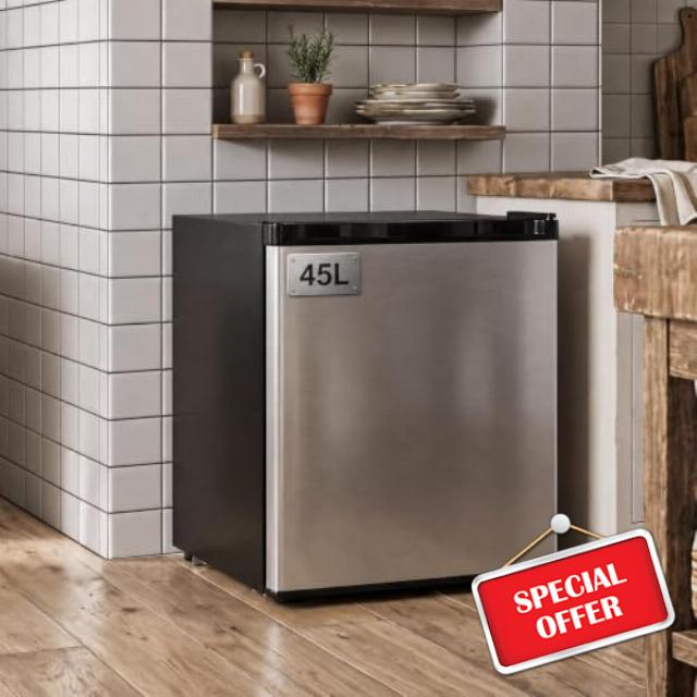 47L Small Fridge with Freezer Stainless Steel Mini Fridge                                                          45x47x50cm | Adjustable 5-Stage Thermostat | Reversible Door | 41DB Quiet Refrigerato