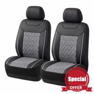 TOYOUN Universal PU Leather Car Seat Covers Front Pair Grey Seat Covers                                                          Airbag Compatible Breathable Automotive Seat Protectors Universal Fit for Most Ford VW Nissan Seat Covers for Cars SUV Trucks