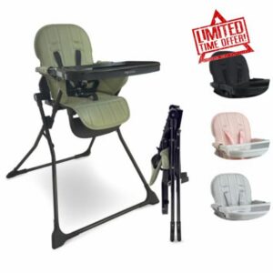 My Babiie MBHC2 Compact Folding Toddler Highchair – Sage Green | Lightweight (4kg)