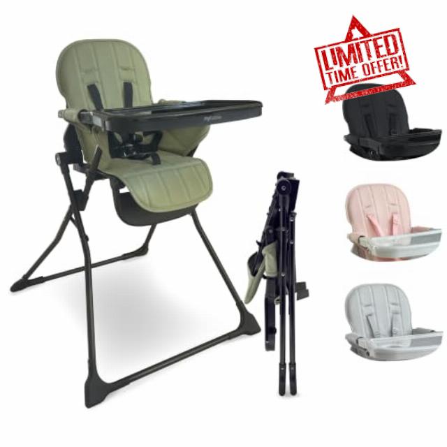 My Babiie MBHC2 Compact Folding Toddler Highchair – Sage Green | Lightweight (4kg)