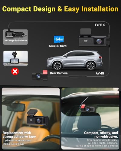 1.47” IPS Mini Dashcam for Cars with 64GB SD Card