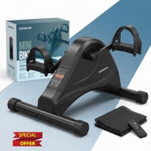 PORTENTUM Pedal exerciser for elderly – Manual or motorised version – Arm and leg trainer with non-slip mat and LCD display – Mini exercise bike for home use