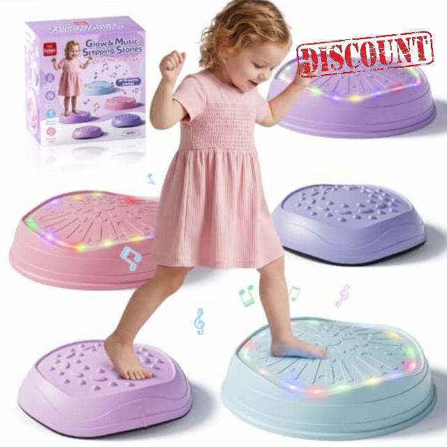 Lehoo Castle Kids Light Up Musical Stepping Stones Sensory Balance Toys | 5 Purple Garden Balance Stones