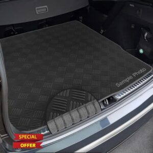 To fit Land Rover Discovery Sport (2014-2020) Custom Checker Rubber Boot Mat + Grey Ribbed Ribbed Trim [CHECK-103410B]