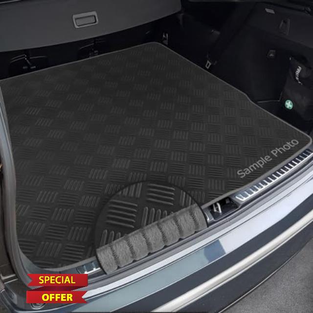 To fit Land Rover Discovery Sport (2014-2020) Custom Checker Rubber Boot Mat + Grey Ribbed Ribbed Trim [CHECK-103410B]