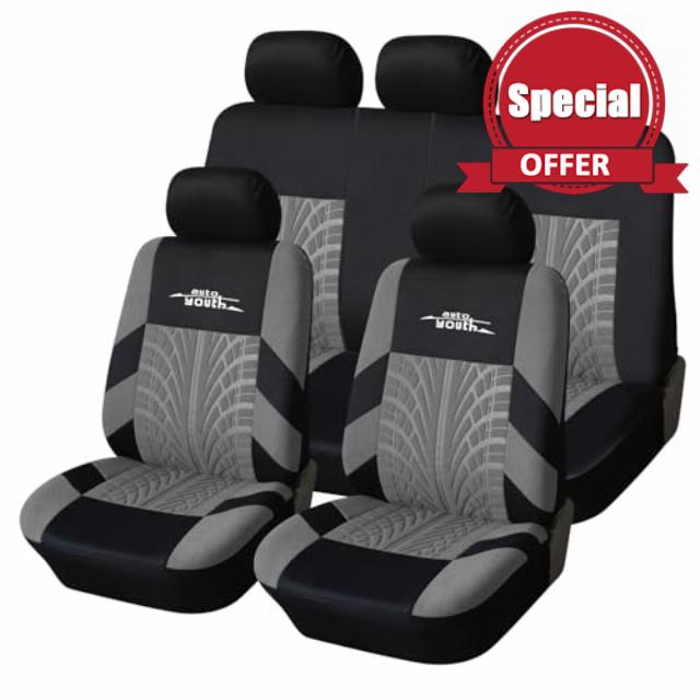 AUTOYOUTH Car Seat Covers Universal Fit Full Set Car Seat Protectors Tire Tracks Car Seat Accessories - Gray