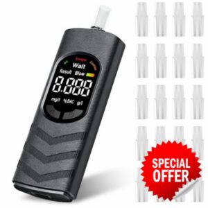 Portable USB-C Rechargeable Digital Breathalyser with High-Precision Semiconductor Sensor & 20 Hygienic Mouthpieces – Accurate BAC Tester for Home