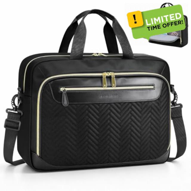RAINSMORE 17.3 Inch Laptop Bag for Women Water Resistant Briefcase                                                          Large capacity messenger bag with shoulder strap teacher bag for work school travel business office black