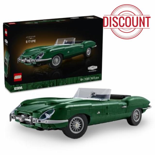 LEGO Icons Jaguar E-Type - Classic Sports Car Model Kit for Adults - incl. Inline-6 Engine & Toolkit - 3D Shelf or Desk Decor - Collectible Gift Idea for Motorsport Fans - 11381